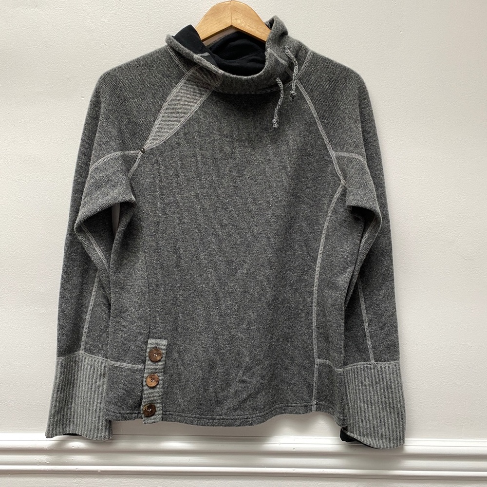 Prana M Turtle Neck Long Sleeve Gray Stripe 3 Button Waist Long Sleeve Sweater